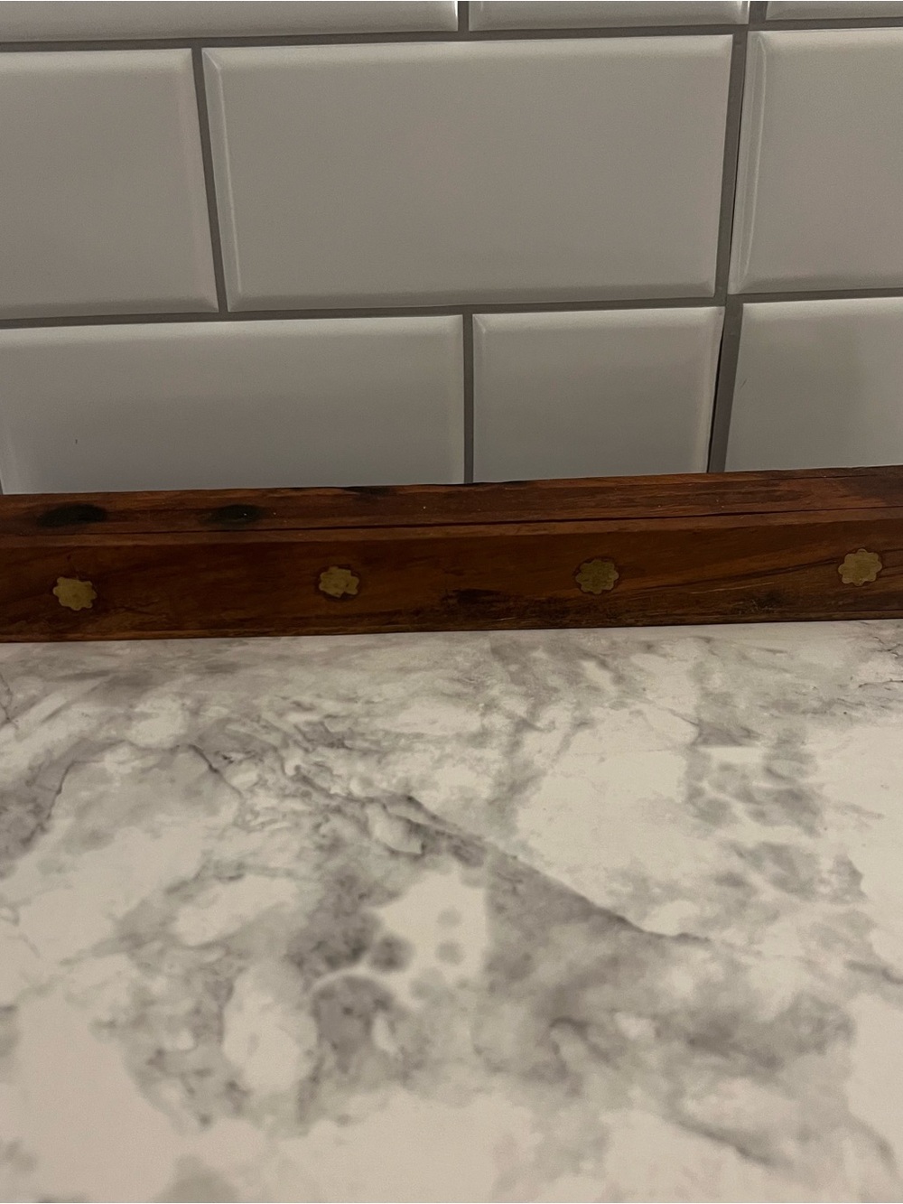 Wooden Incense Holder Burner Brass Flower Inlay | Boho